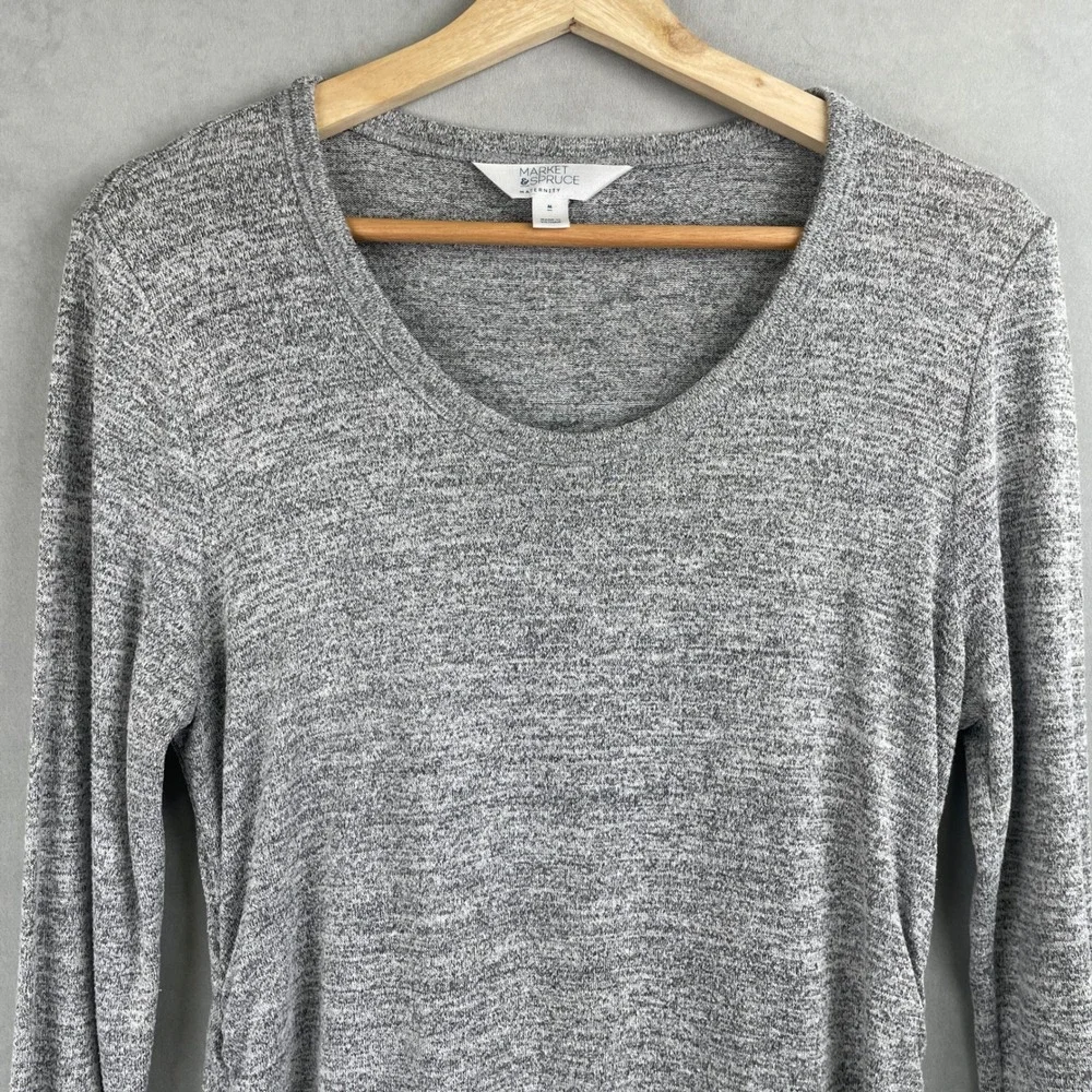 Market & Spruce Maternity Heather Gray Ruched Long Sleeve‎ Stretch Tunic Top M